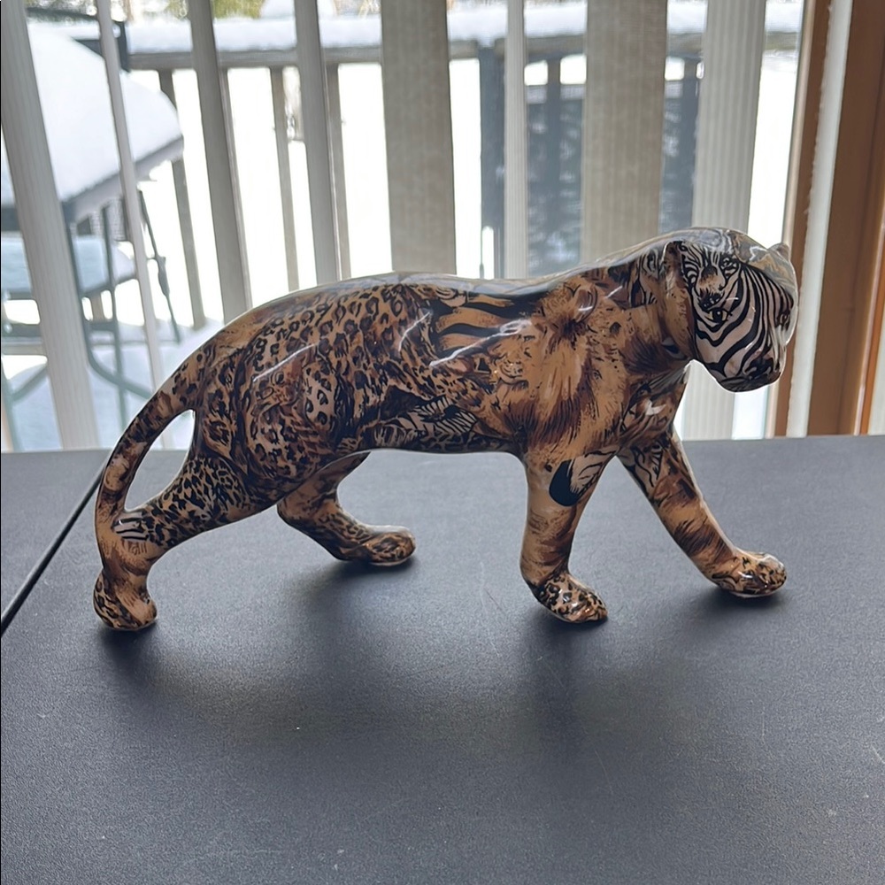 LaVie Elegant Patchwork Animal Print African Safari Porcelain Tiger Figurine
